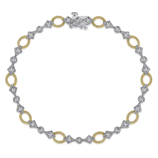 14K 2-Tone Gold Link and Bow .60cttw Diamond Tennis Bracelet 7"