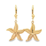 14k Yellow Gold Diamond Cut Large Starfish Lever Back Earrings