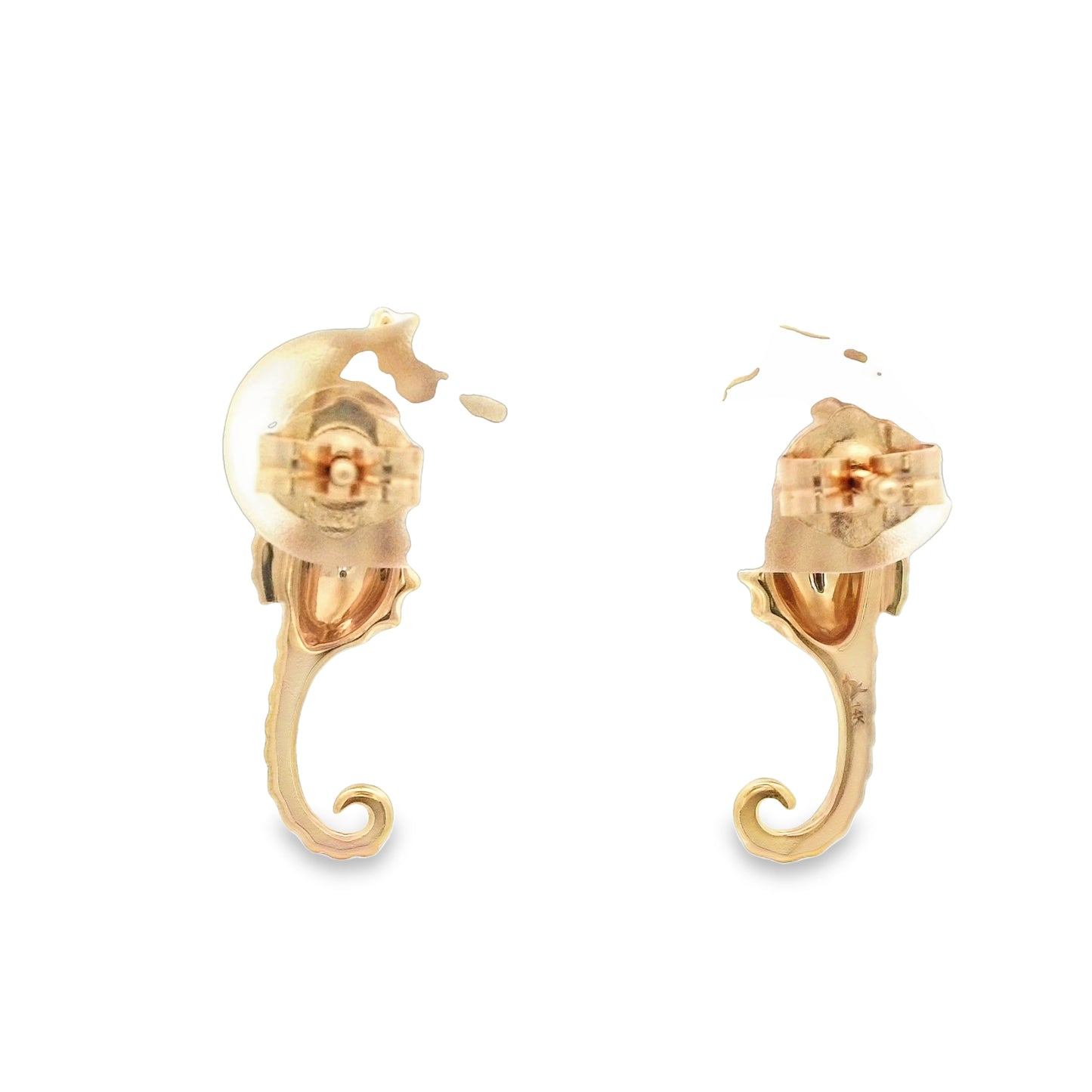 14k Yellow Gold Seahorse With Diamond Eye Post Earrings
