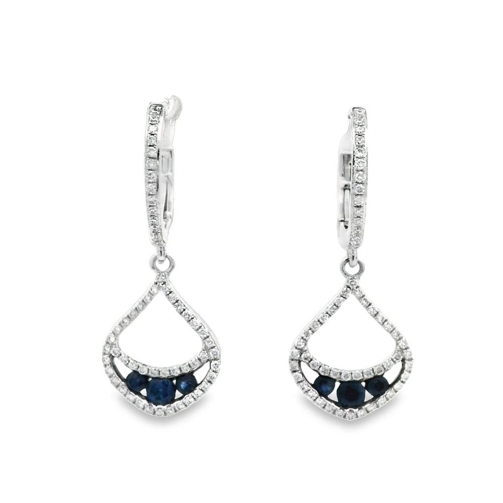 14k White Gold Sapphire .40cttw With Diamonds .34cttw Dangle Hoop Earrings