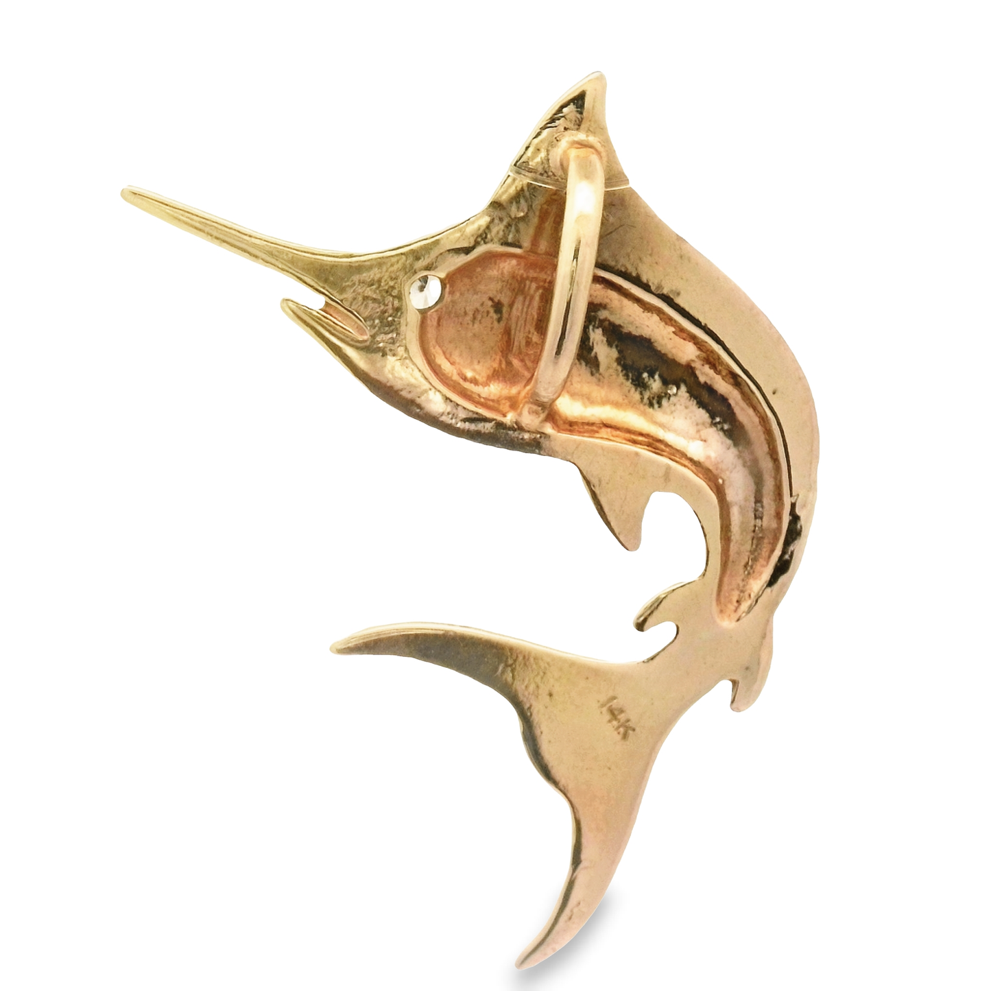 14k Yellow Gold Marlin With Diamond Eye Pendant
