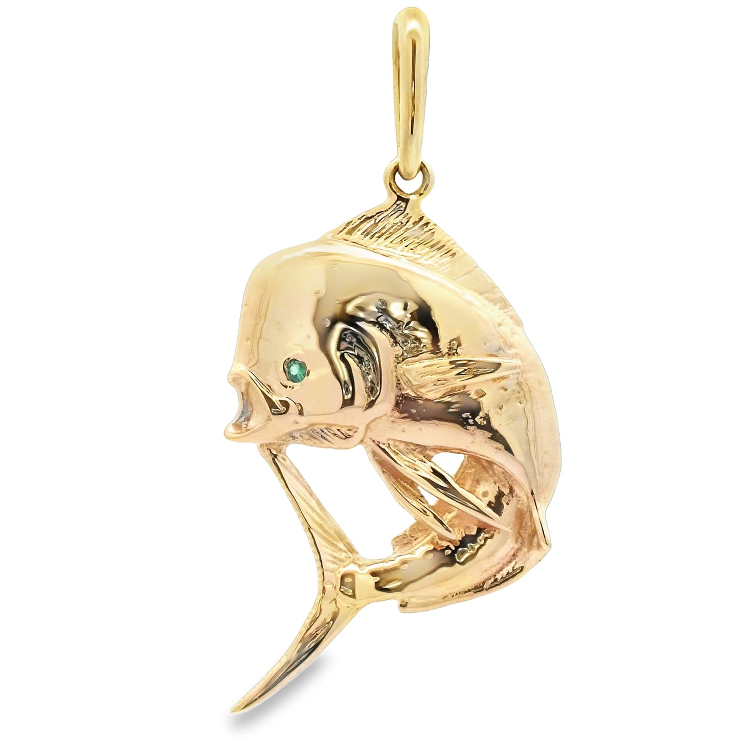 14k Yellow Gold Large Emerald Eye Mahi Mahi Pendant