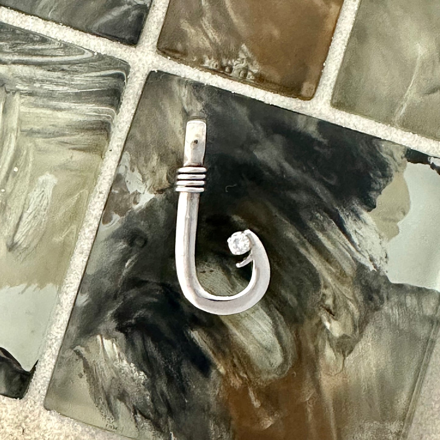 14k White Gold DePaula Hand Made Hook With Diamond .10ct Pendant