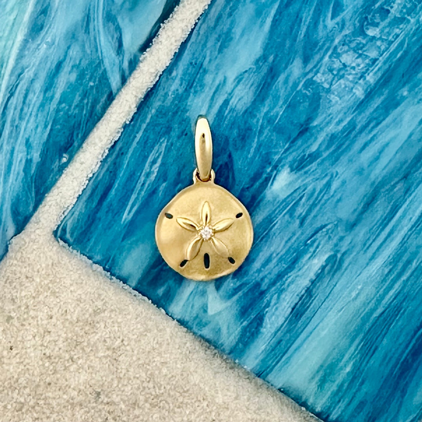 14k Yellow Gold Small Sand Dollar With Diamond .01ct Pendant