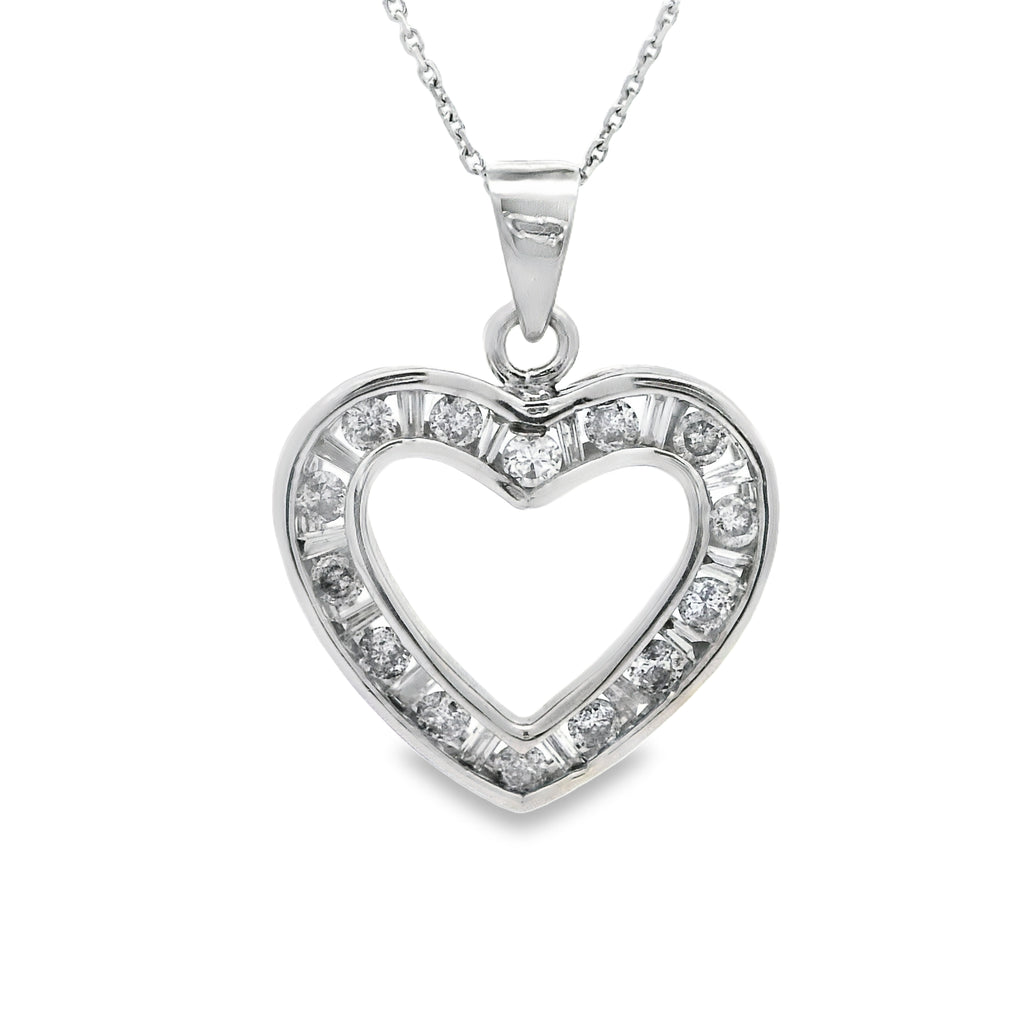 14k White Gold 1cttw Diamond Open Heart Necklace 18"