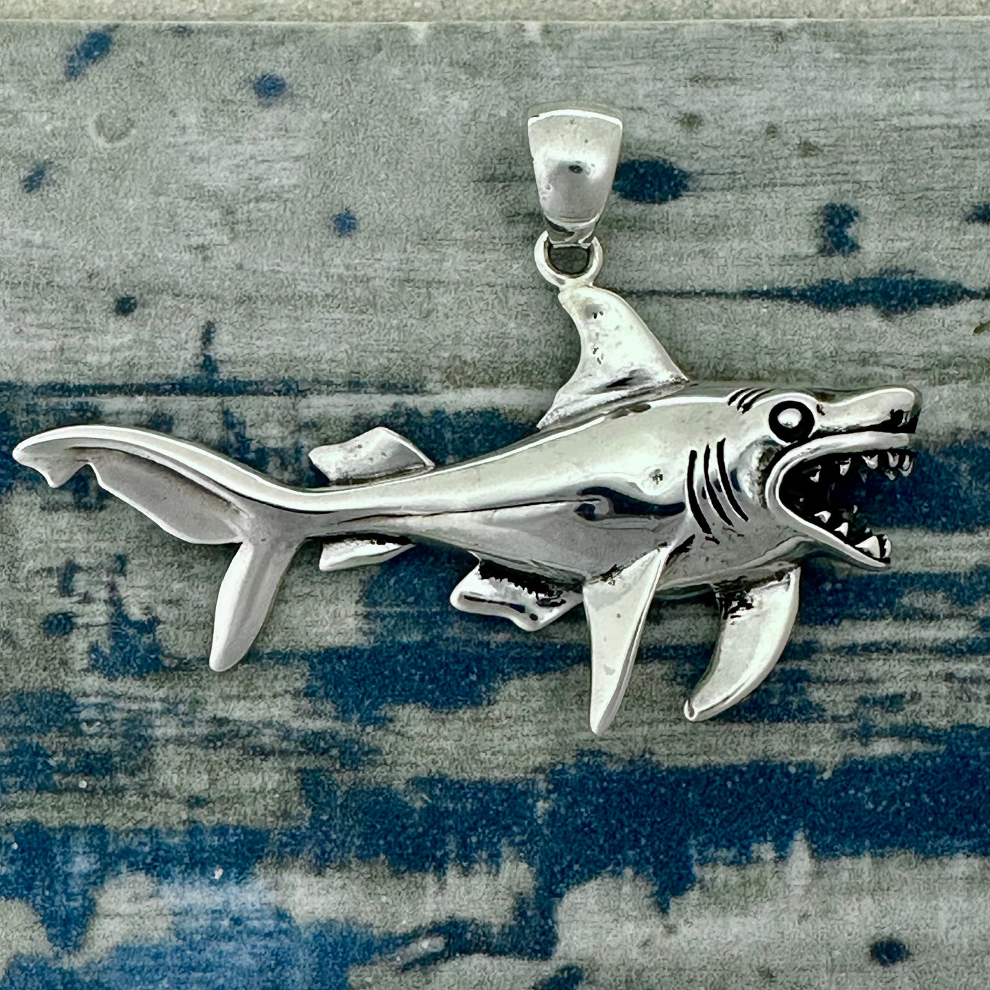 925 Sterling Silver Large Shark Pendant