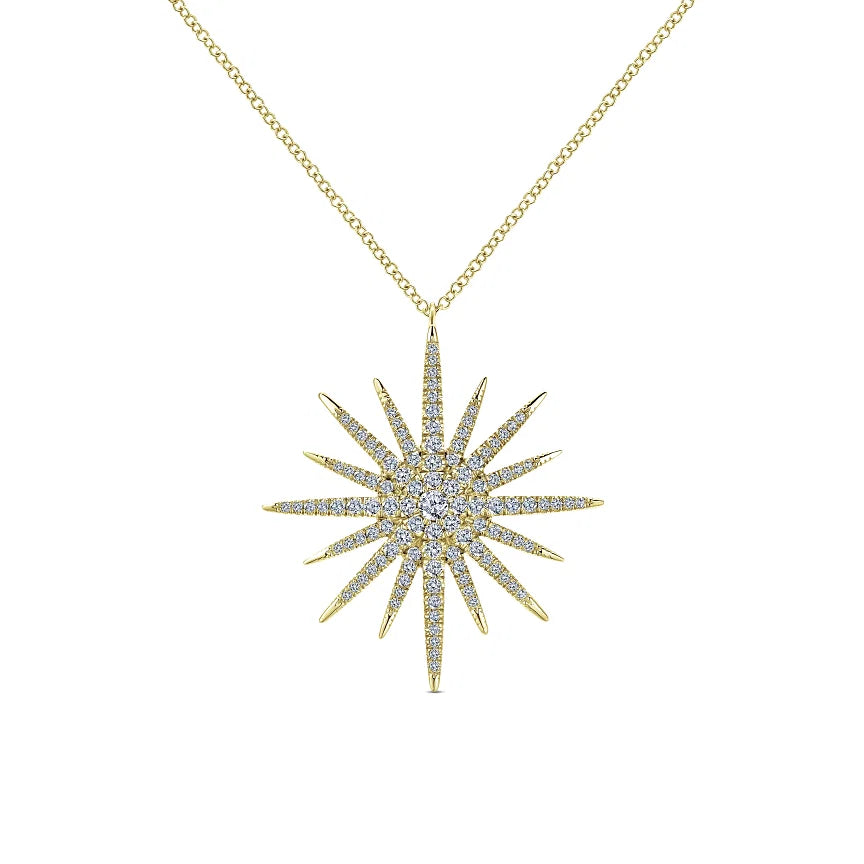 14K Yellow Gold Starburst Pendant Necklace 25"