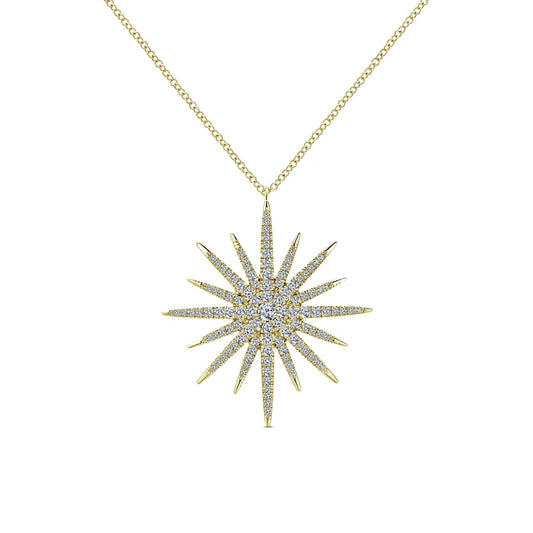 14K Yellow Gold Starburst Pendant Necklace 25"