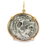 AR Tetradrachm Alexander The Great 221-188 BC Pamphylia, Perge 14k Yellow Gold Bezel Treasure Coin Pendant