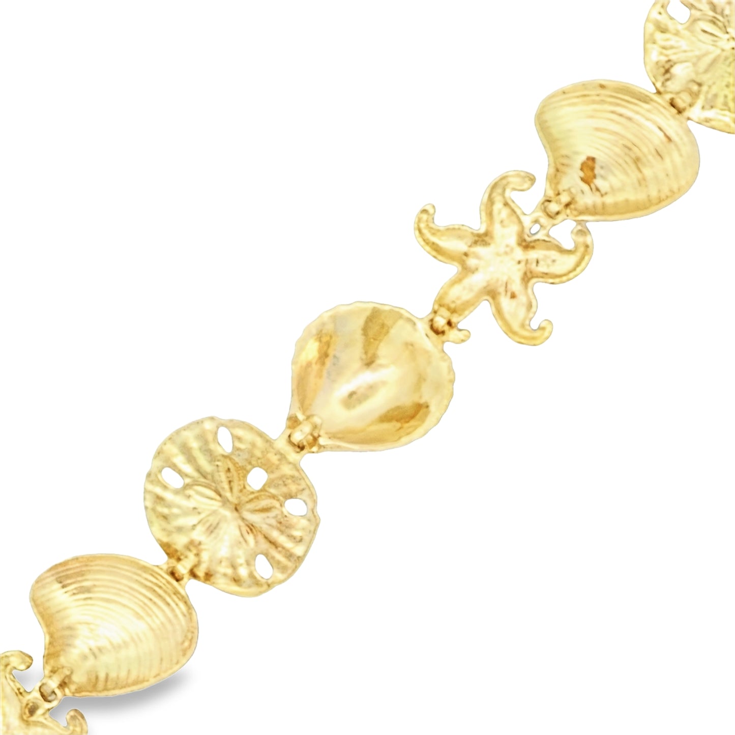 14k Yellow Gold Sea Shell Starfish Bracelet 7.5"