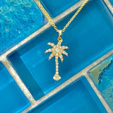 14k Yellow Gold Diamond .25cttw Small Palm Tree Necklace 16”