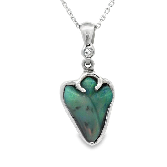 14k White Gold Opal With Diamond Necklace 18"
