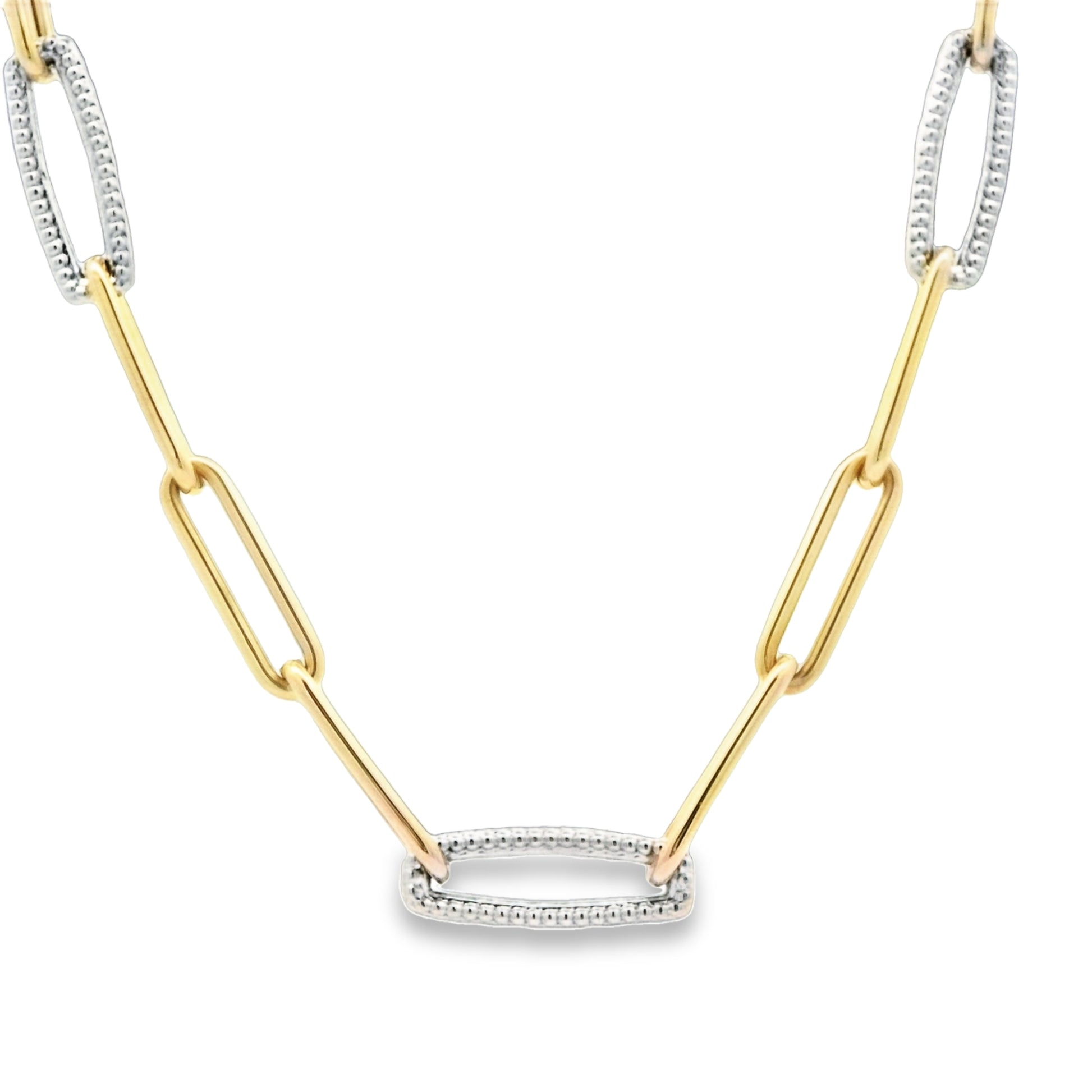 14k Yellow Gold 3 Diamond Station .75cttw Paper Clip Necklace 17" - DePaulas