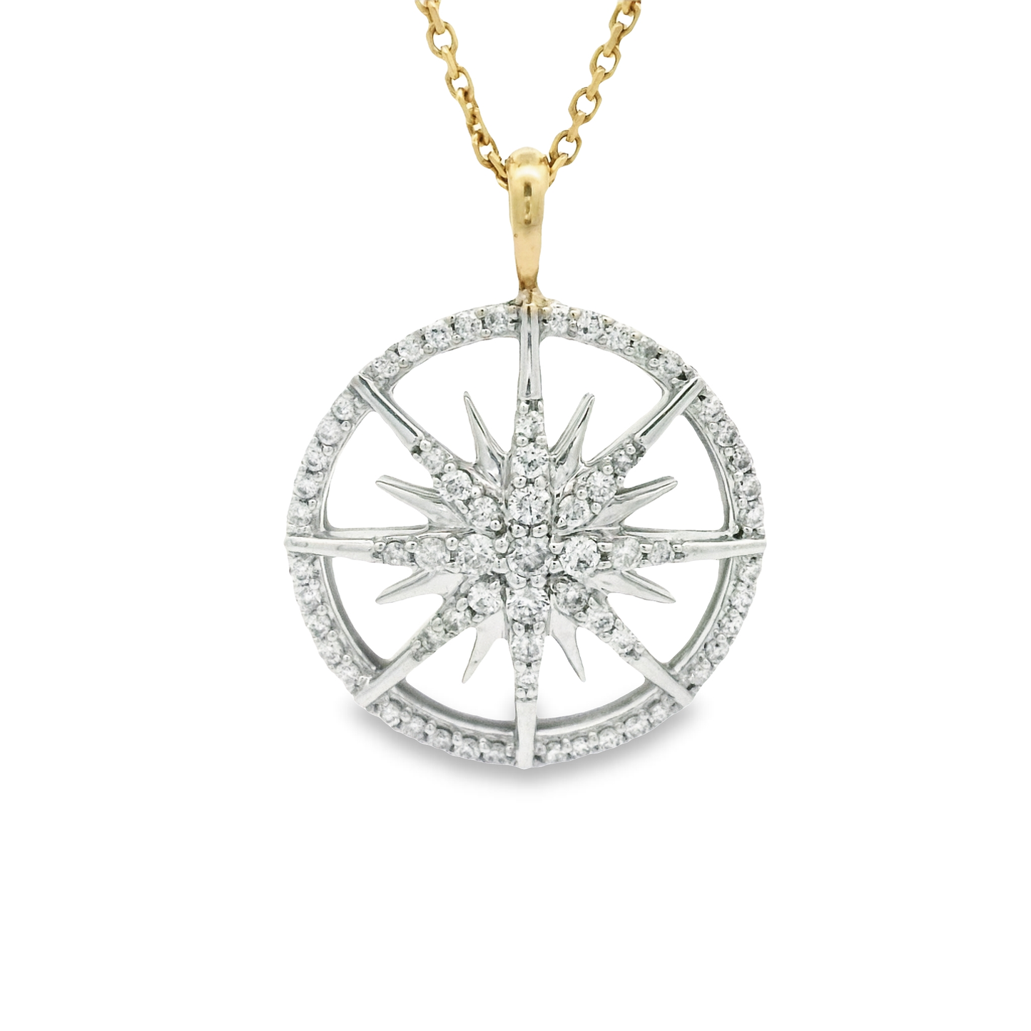 14k 2-Tone Gold .58cttw Diamond Starburst Necklace 18"