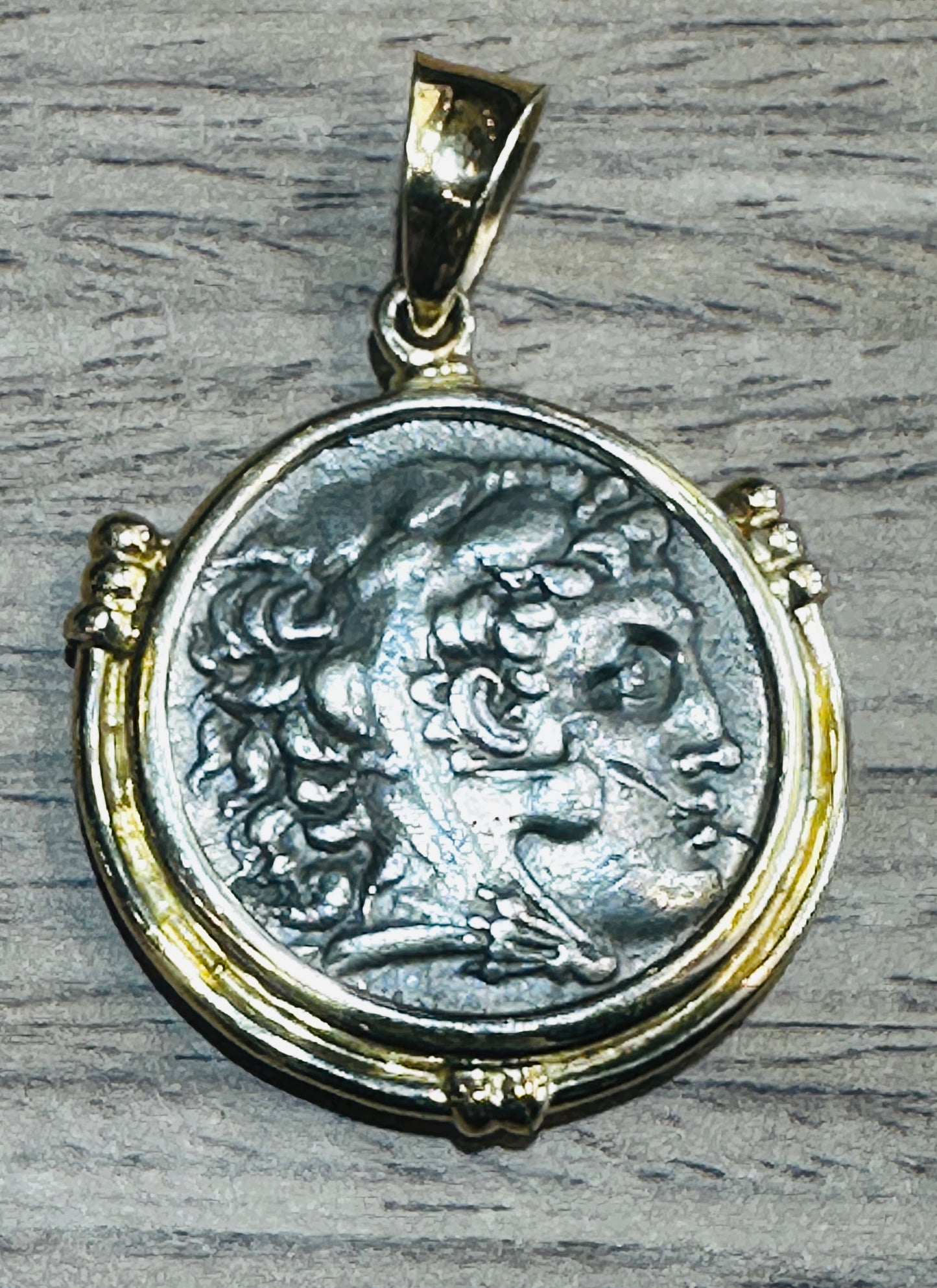 Alexander the Great Tetradrachm Coin 250-225 BC 14k Gold Bezel