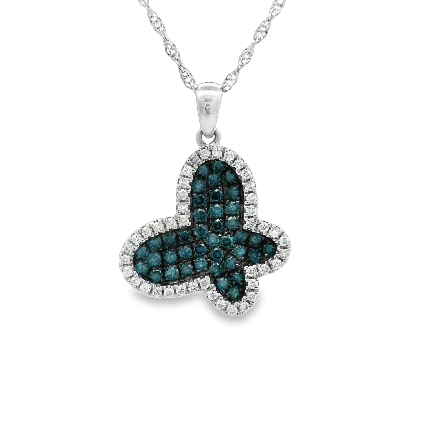 14k White Gold Blue Diamond .36cttw With Diamonds .16cttw Butterfly Necklace 18"