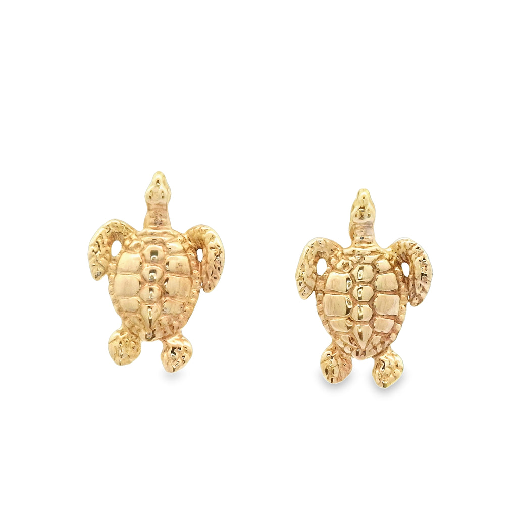 14K Yellow Gold Turtle Post Earrings