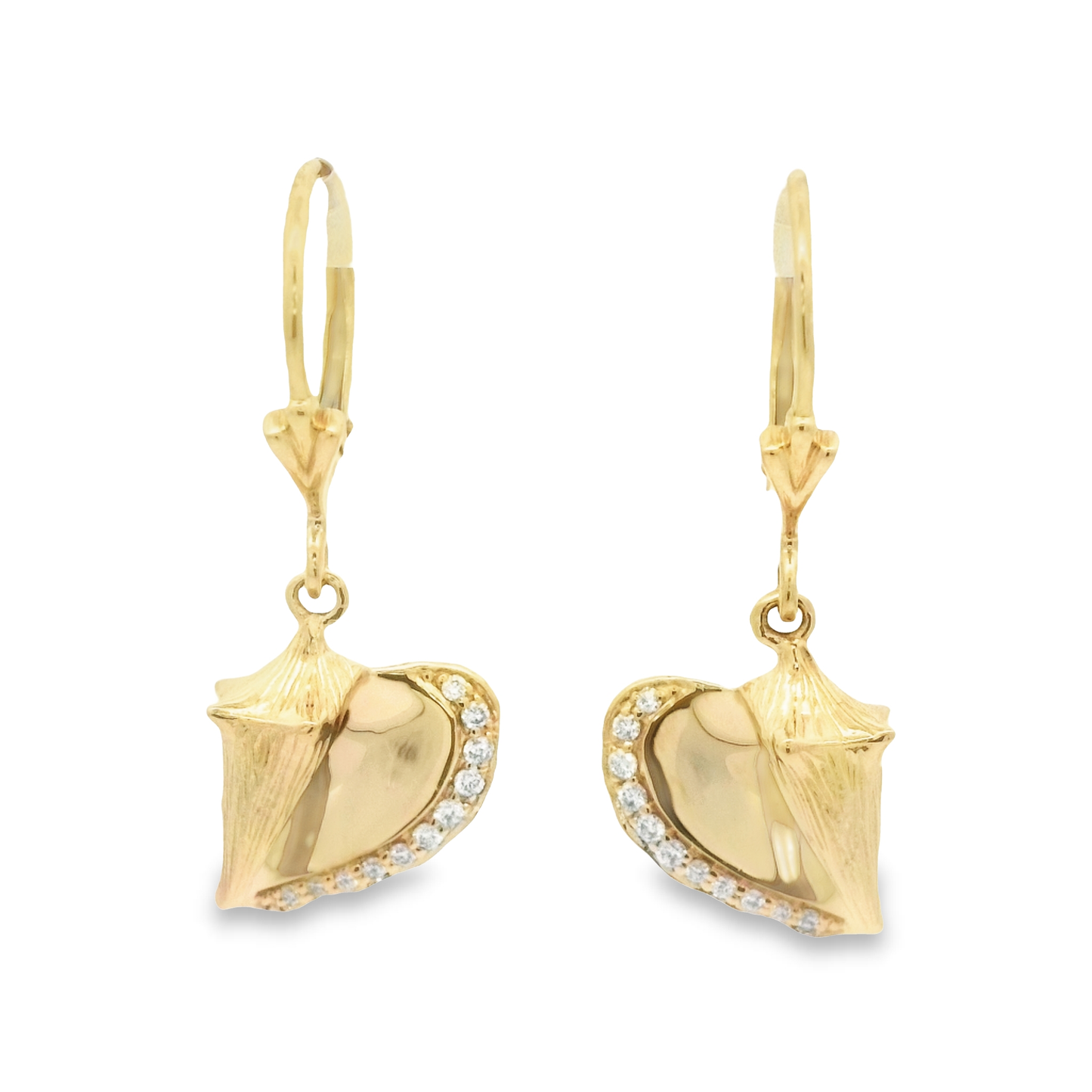 14k Yellow Gold .11cttw Diamond Conch Lever Back Earrings