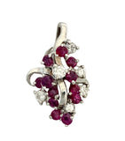 14k White Gold Diamond and Ruby Cluster Pendant