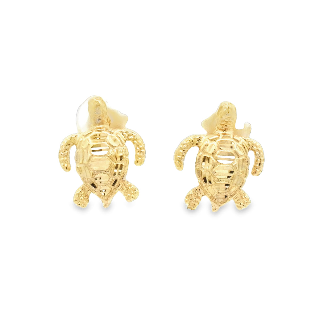 14k Yellow Gold Diamond Cut Turtle Post Earrings