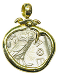 18k Gold Bezel Athena Owl Greek Coin Tetradrahm Circa 420-404 BC