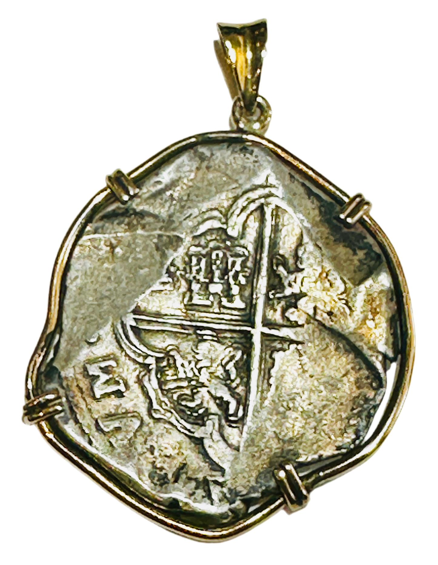 Spanish 8 Reales Old World Treasure Coin 1557-1598 14k Gold Bezel 69514