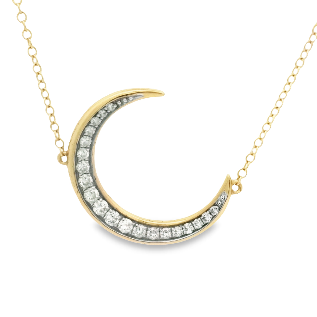 14K Yellow Gold Crescent Moon Diamond 0.18 cttw Necklace 15.50"-16.60"-17.50"