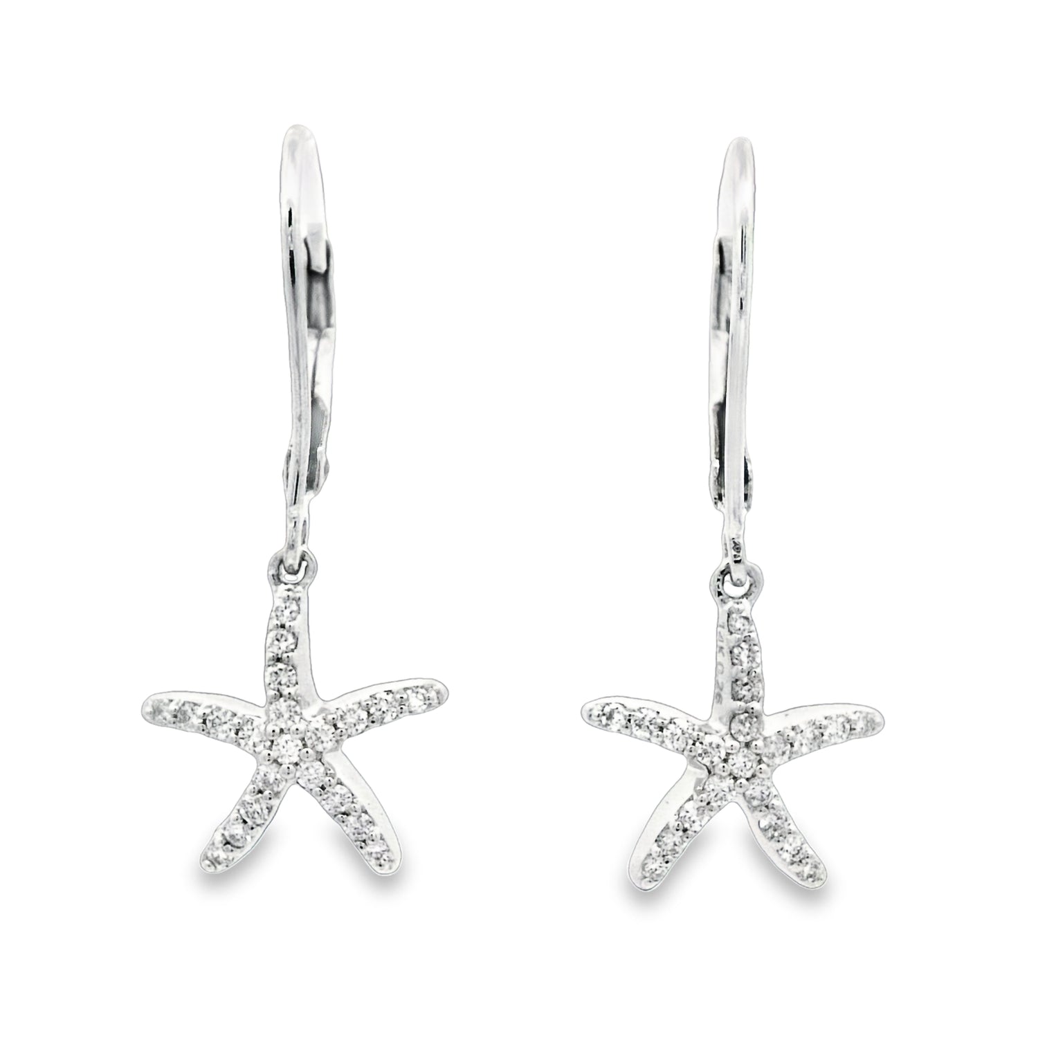 14k White Gold Diamond .25cttw Starfish Leverback Earrings - DePaulas