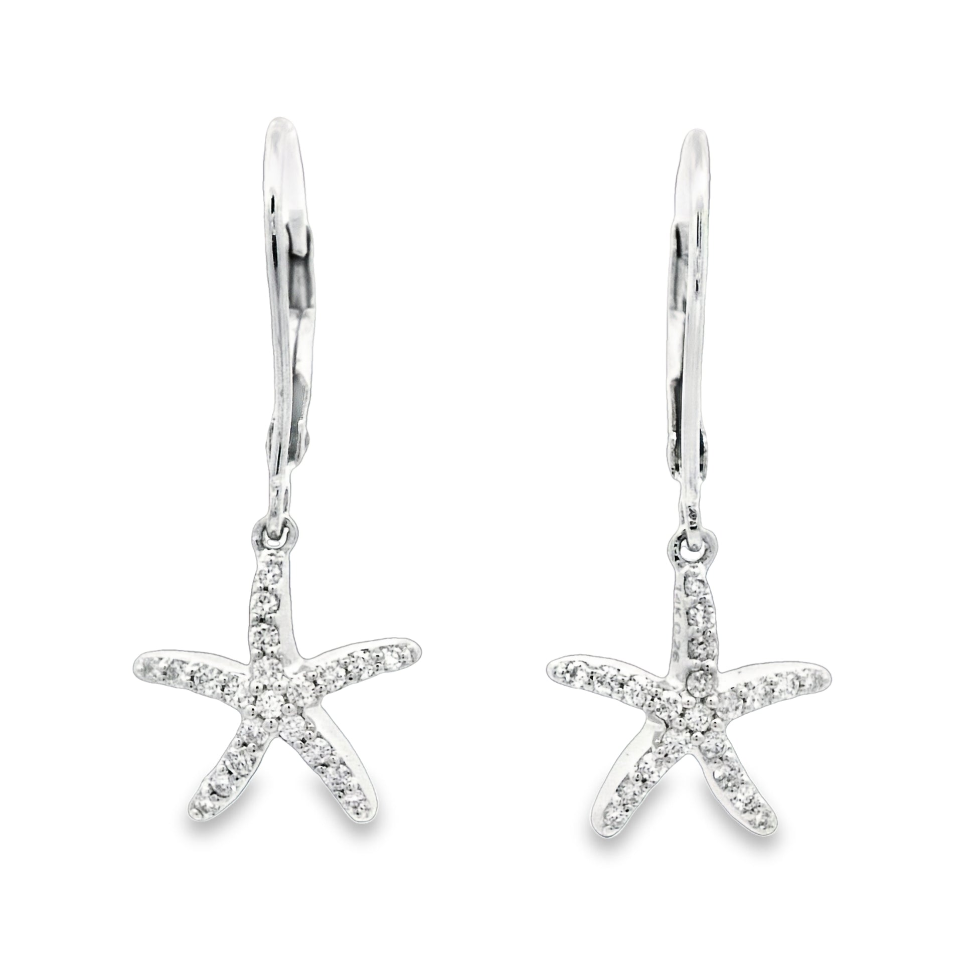 14k White Gold Diamond .25cttw Starfish Leverback Earrings - DePaulas