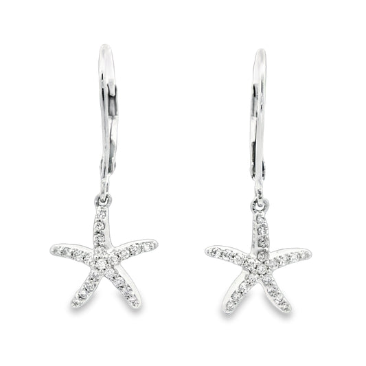 14k White Gold Diamond .25cttw Starfish Leverback Earrings - DePaulas