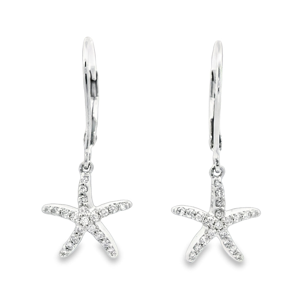 14k White Gold Diamond .25cttw Starfish Leverback Earrings