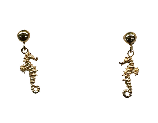 14k Gold Seahorse Earrings Small Dangle