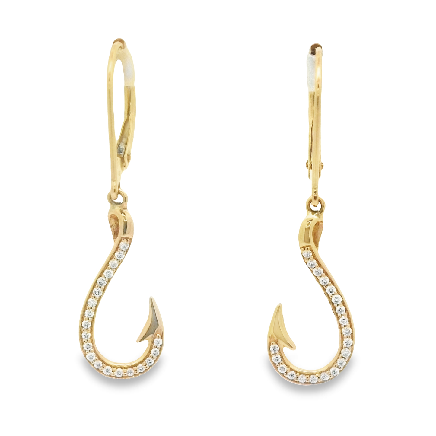 14k Yellow Gold .10cttw Diamond Hook Lever Back Earrings