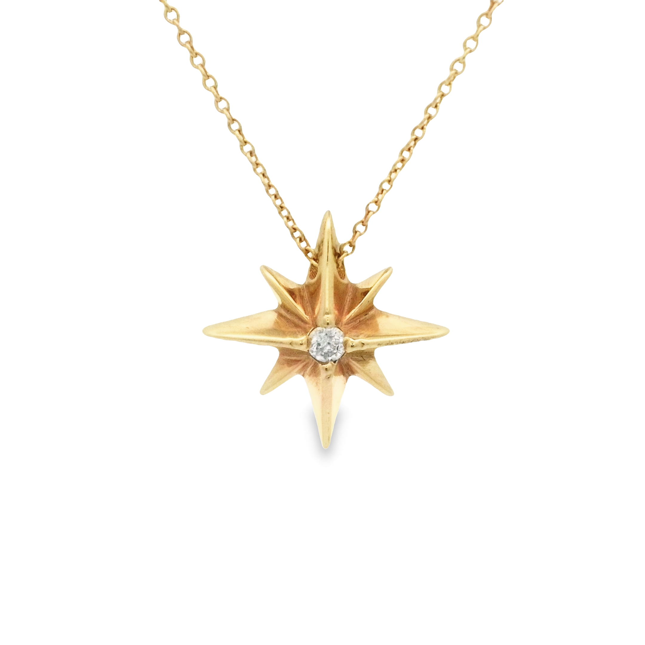 14k Yellow Gold Small Starburst With Diamond Necklace 16\