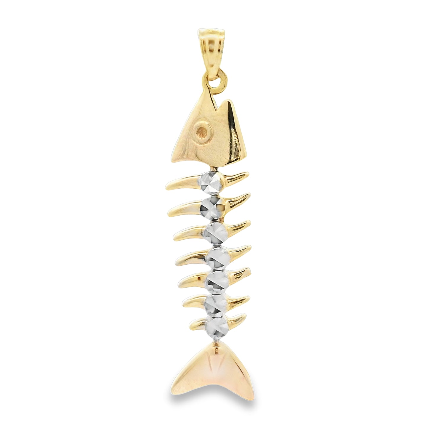 14k 2-Tone Diamond Cut Fish Bone Pendant