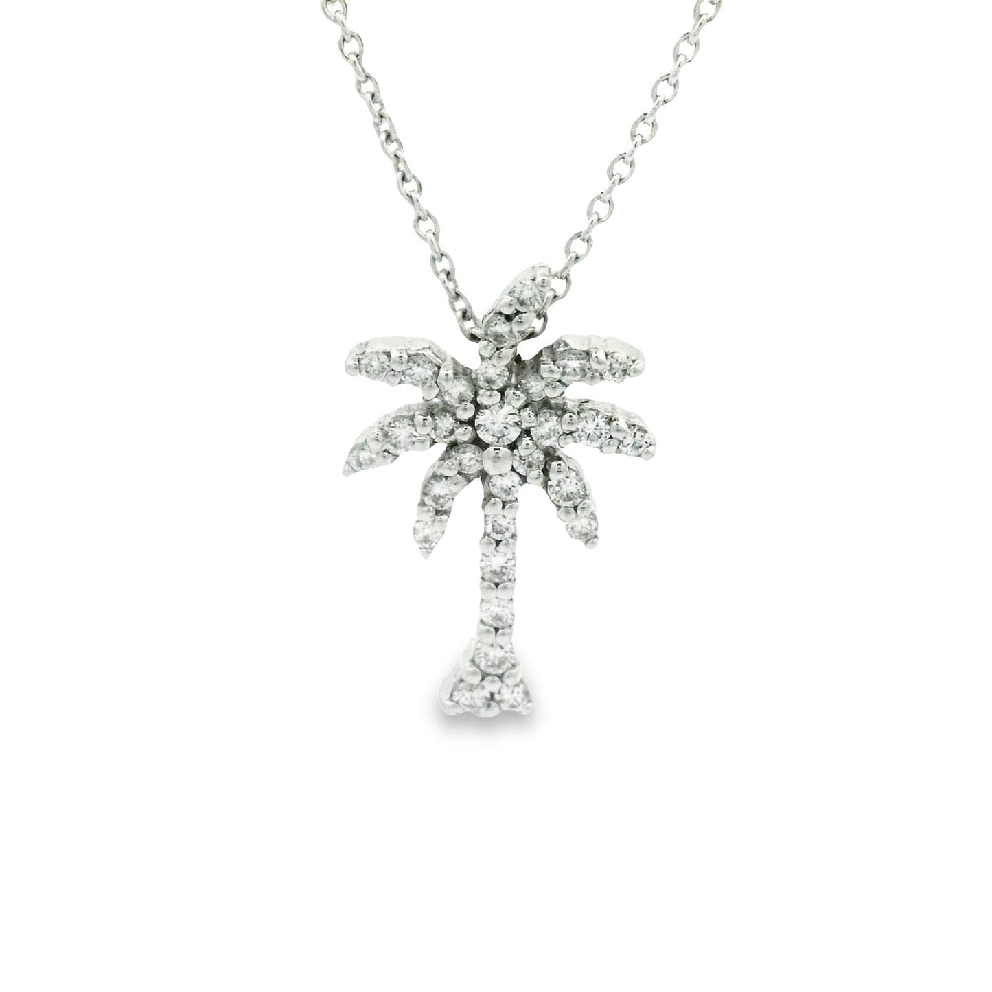 14k White Gold .19cttw Diamond Small Palm Tree Necklace 18"
