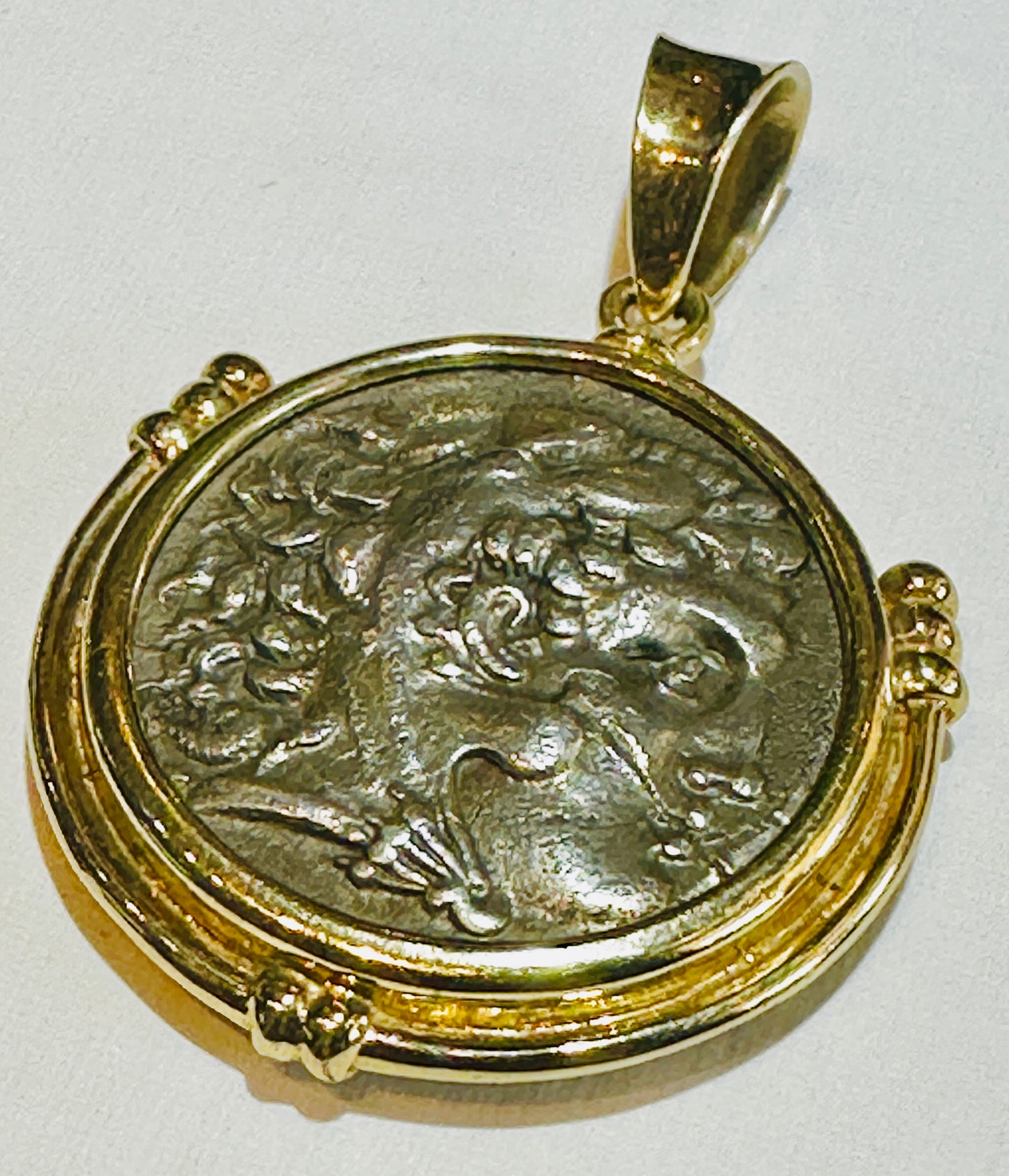 Alexander the Great Tetradrachm Coin 250-225 BC 14k Gold Bezel