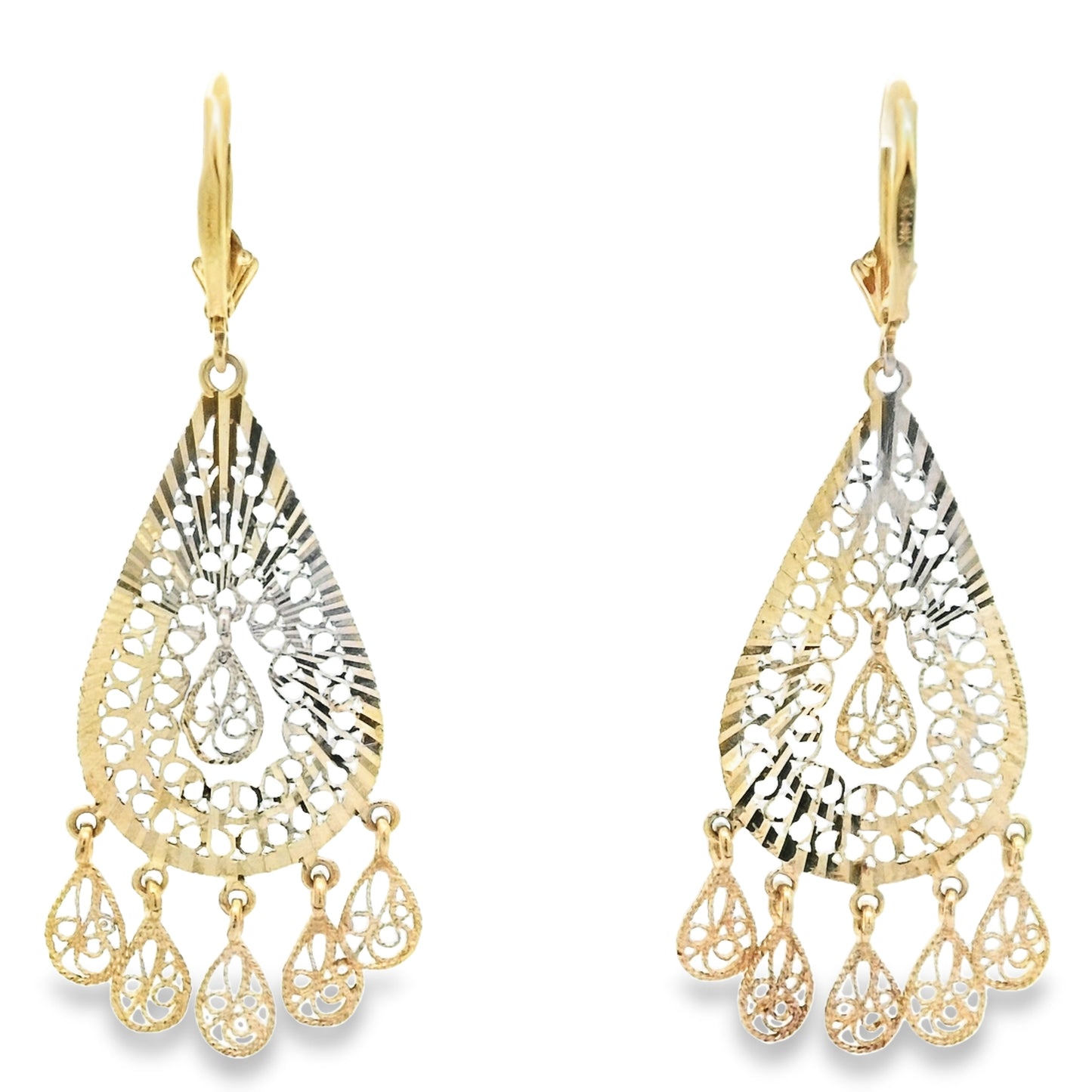 14k Yellow Gold Filigree Lever Back Earrings