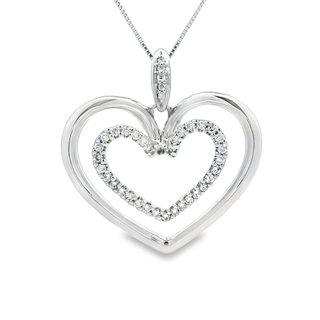 14k White Gold .30cttw Diamond Double Heart Necklace 18"