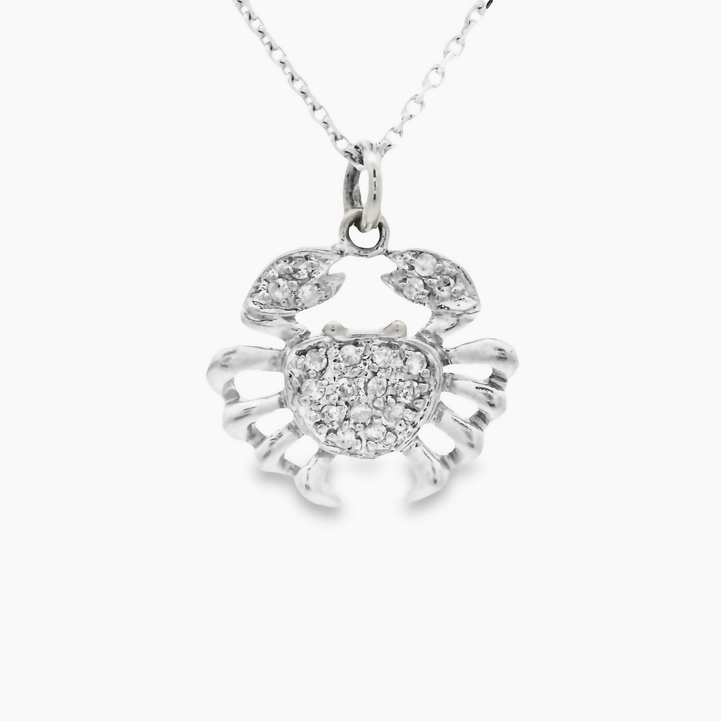 14k White Gold .10cttw Diamond Small Crab Necklace 18"