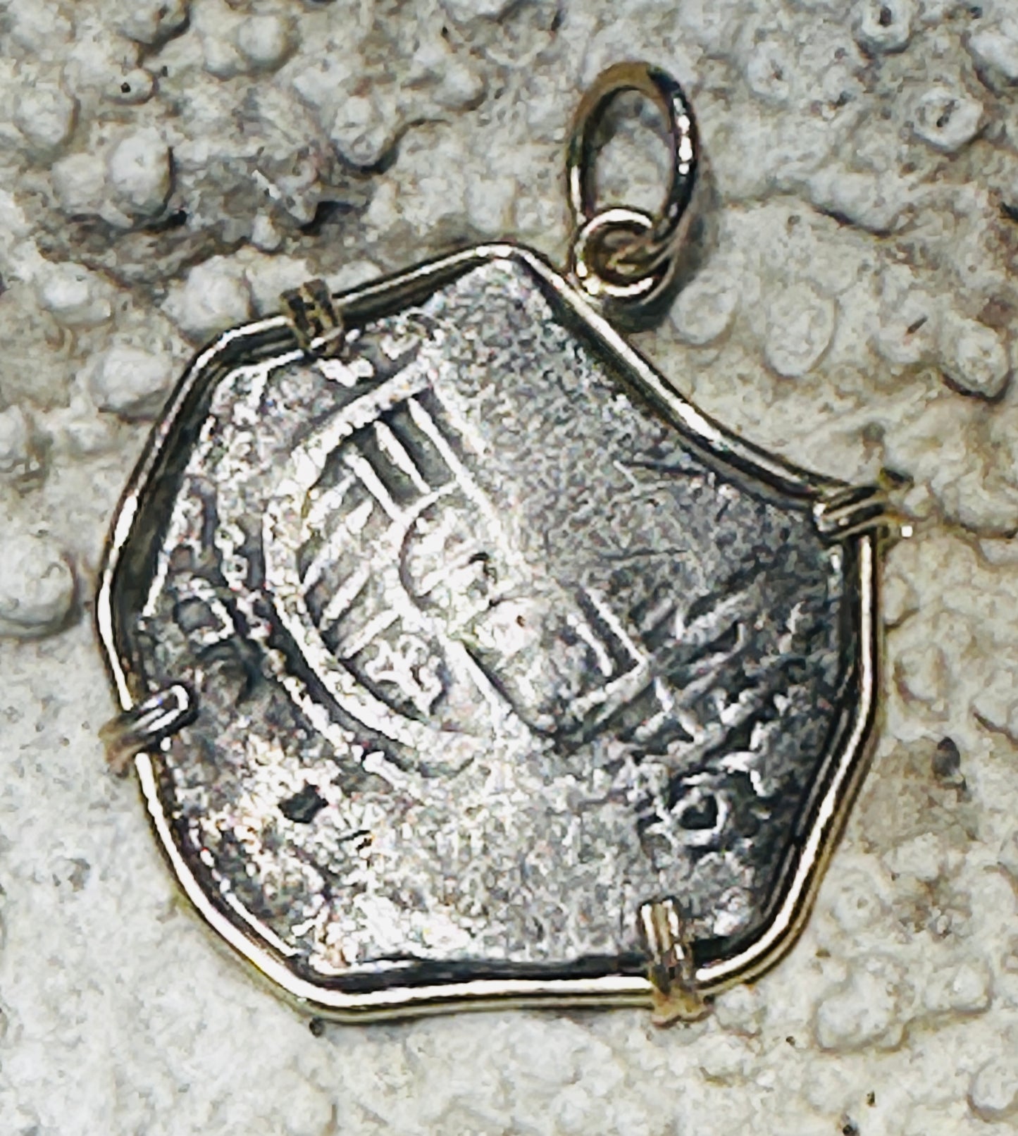 Spanish 4 Reales Treasure Coin 14k Gold Bezel 69468