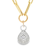 14k 2-Tone Gold Pave Diamond 1.26cttw Pear Shape Dangle Paper Clip Necklace 18