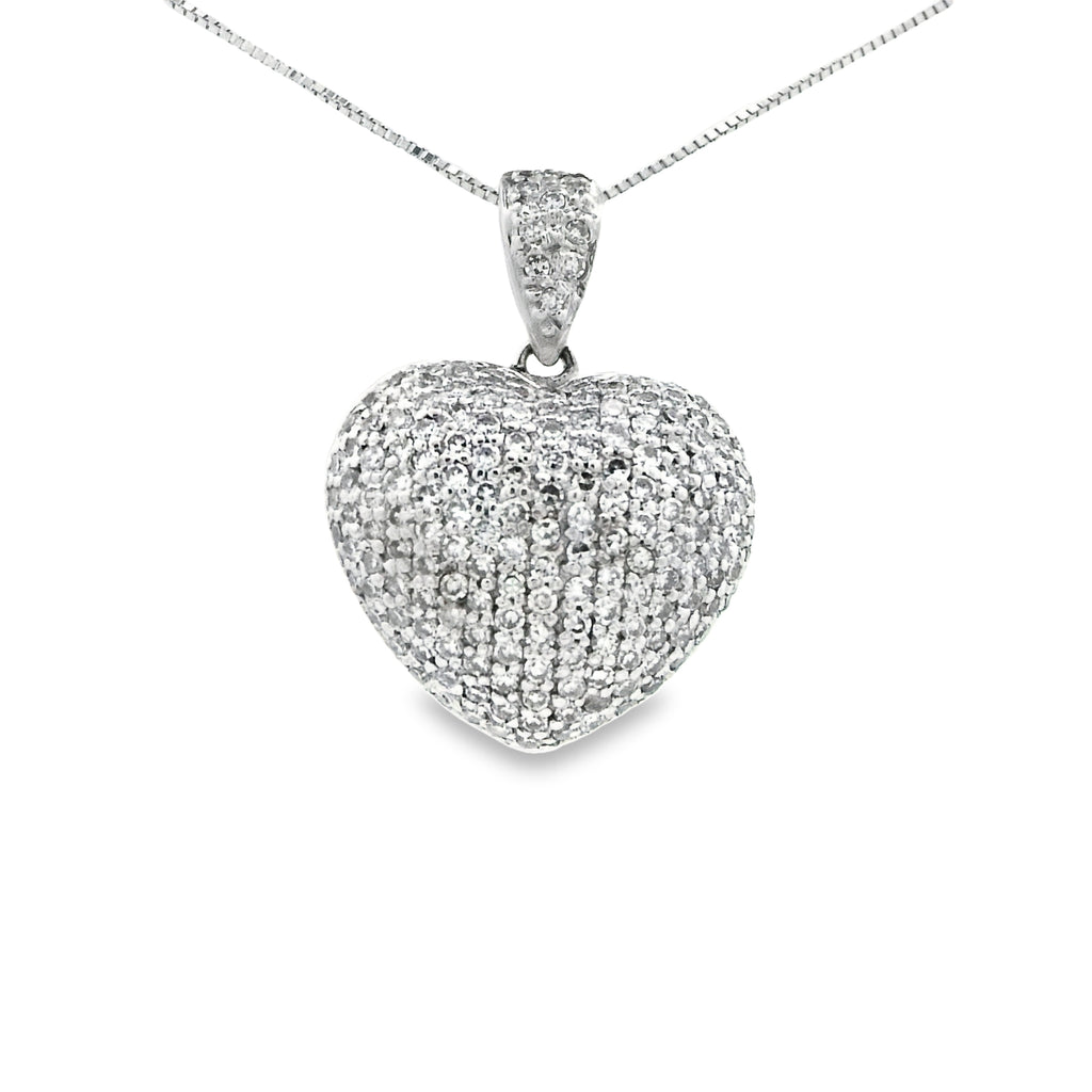 14k White Gold Pave Diamond 1cttw Heart Necklace 18"