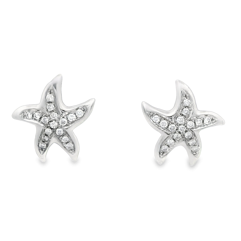 14k White Gold .15cttw Diamond Starfish Post Earrings