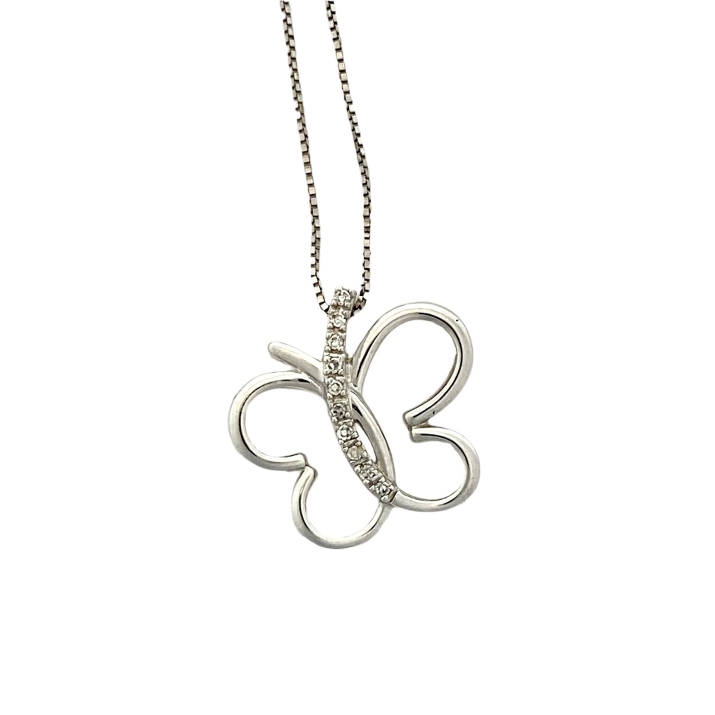 14k White Gold Diamond Butterfly Pendant