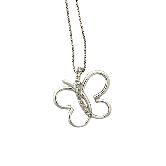 14k White Gold Diamond Butterfly Pendant