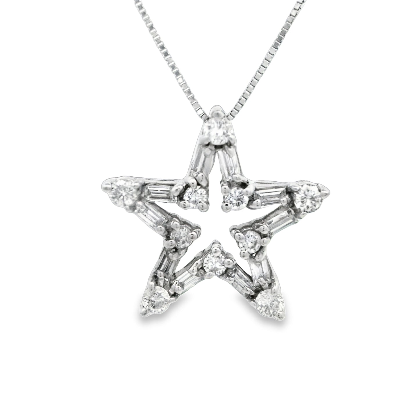 14k White Gold .60cttw Diamond Star Necklace 18"