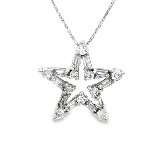 14k White Gold .60cttw Diamond Star Necklace 18"