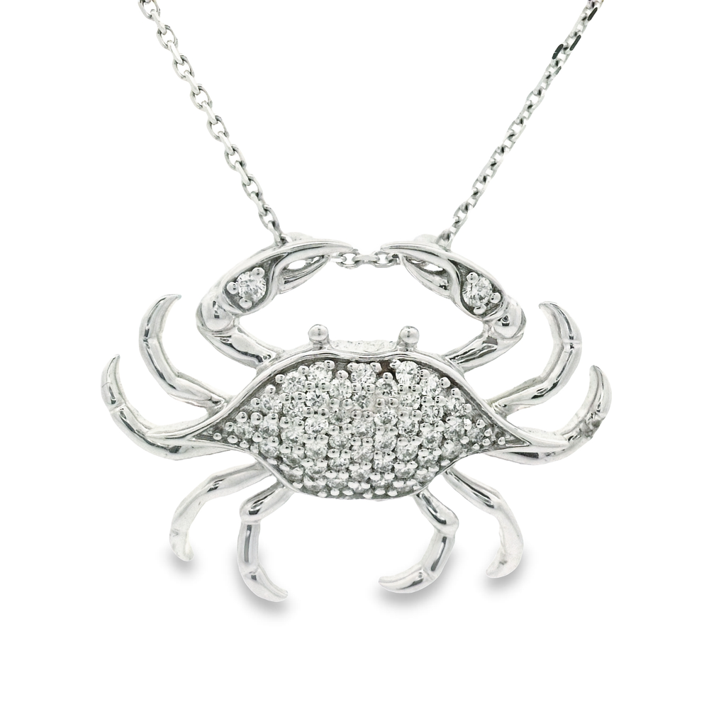 14k White Gold .33cttw Diamond Crab Necklace 18"