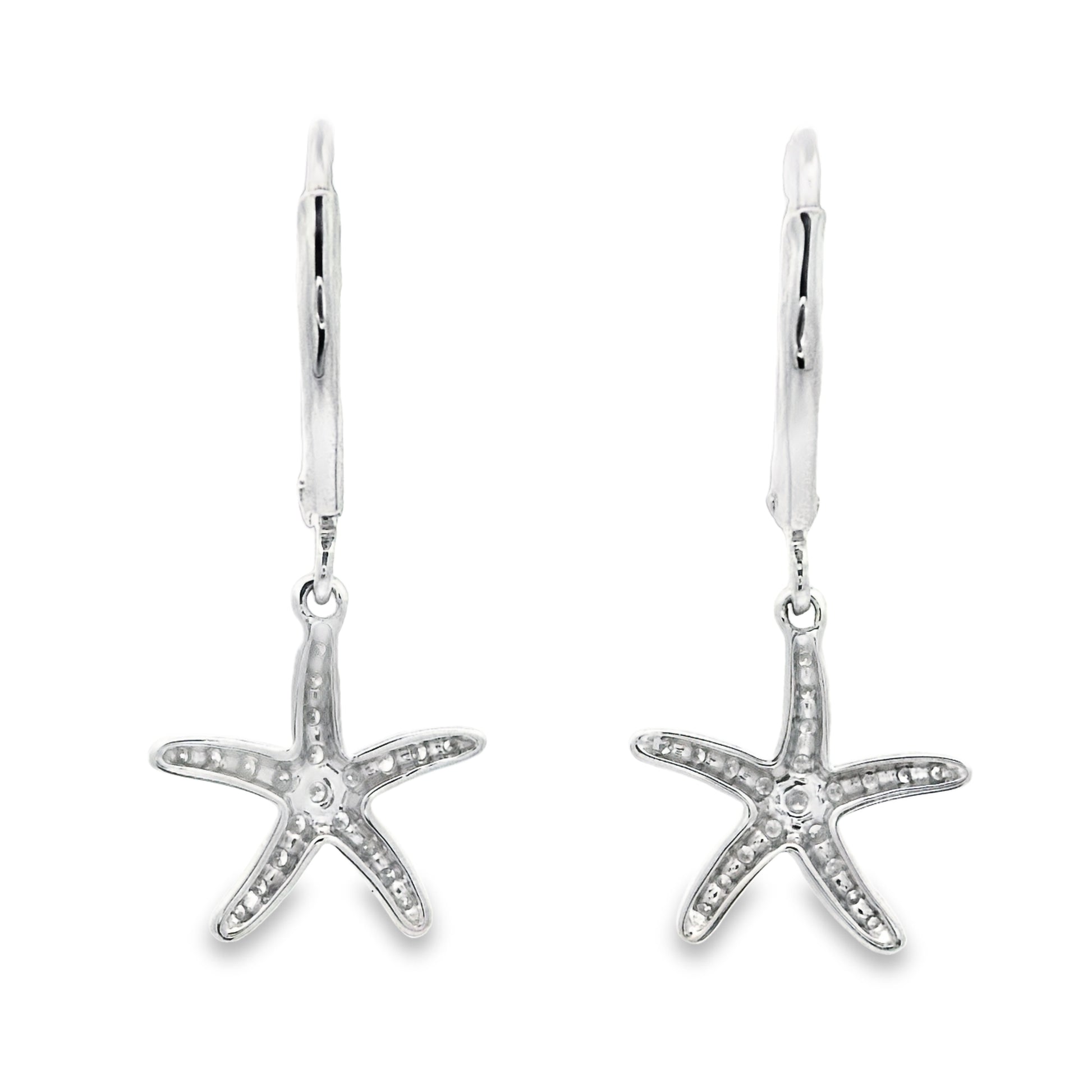 14k White Gold Diamond .25cttw Starfish Leverback Earrings - DePaulas
